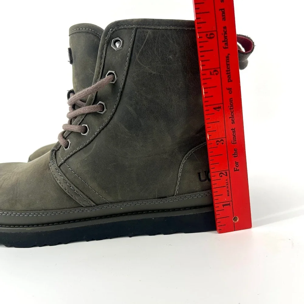 UGG Men's 7 Harkley Waterproof Leather Greenish‎ Gray Lace Up Boots Shearling